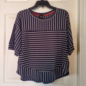 Anthropologie W5 Navy Striped Blouse Flowy Nautical Summer Vacation Fall Large